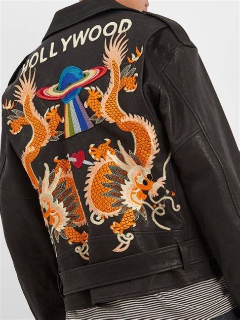 gucci dragon appliqué leather jacket|gucci hooded jacket.